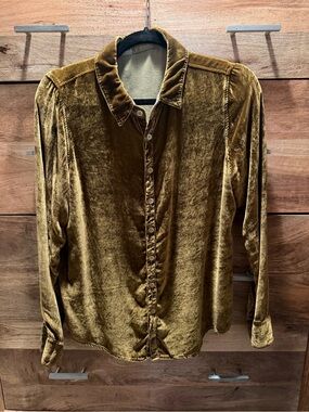 CP Shades Garnet Hill Roma Velvet Button-Down Shirt in Gold